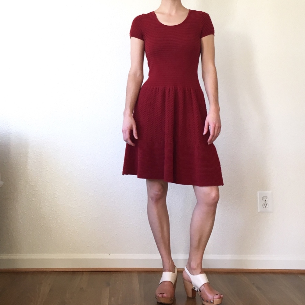 Gabby Skye Red Short Sleeve Knit Sweater Dress